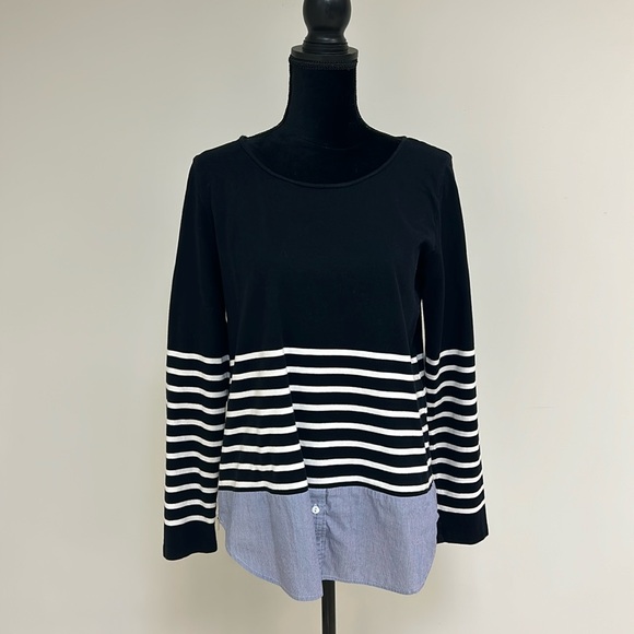 Elliott Lauren Tops - Elliott Lauren Black, White and Blue Striped Top, Size M